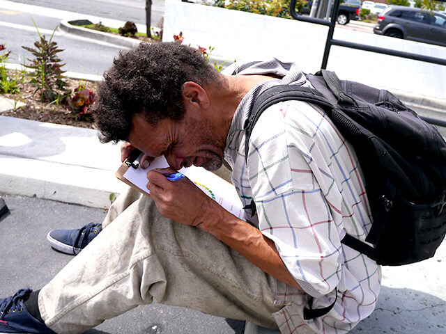 Photographing elements for the ONE BITE CHALLENGE series, homeless people