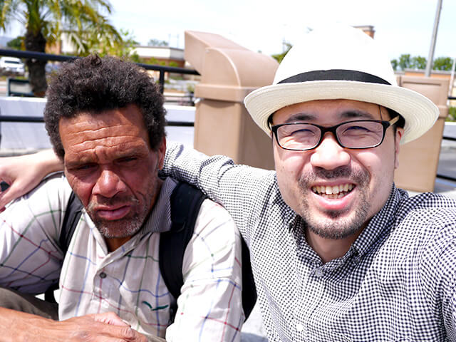 Photographing elements for the ONE BITE CHALLENGE series, homeless people