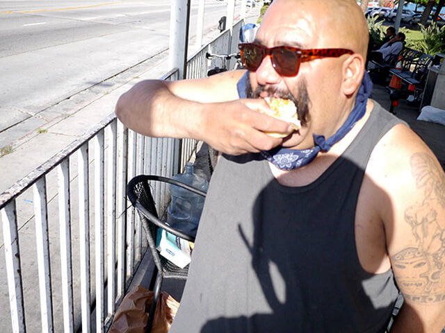 Photographing elements for the ONE BITE CHALLENGE series, homeless people