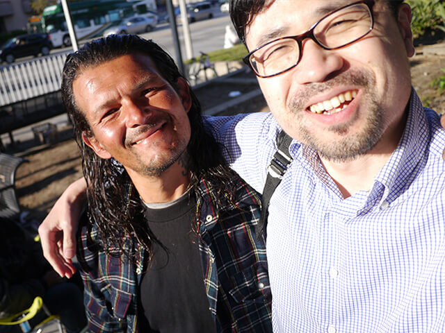 Photographing elements for the ONE BITE CHALLENGE series, homeless people