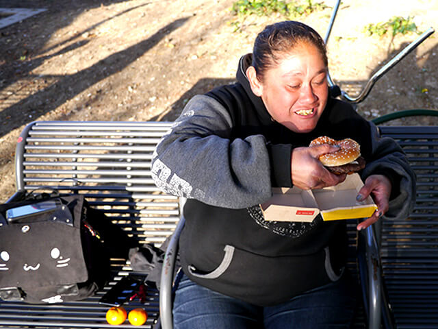 Photographing elements for the ONE BITE CHALLENGE series, homeless people