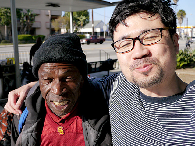 Photographing elements for the ONE BITE CHALLENGE series, homeless people