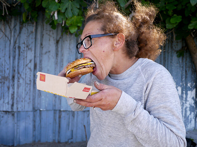 Photographing elements for the ONE BITE CHALLENGE series, homeless people