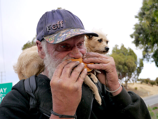Photographing elements for the ONE BITE CHALLENGE series, homeless people