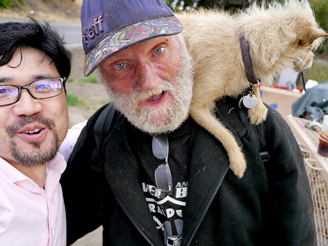 Photographing elements for the ONE BITE CHALLENGE series, homeless people