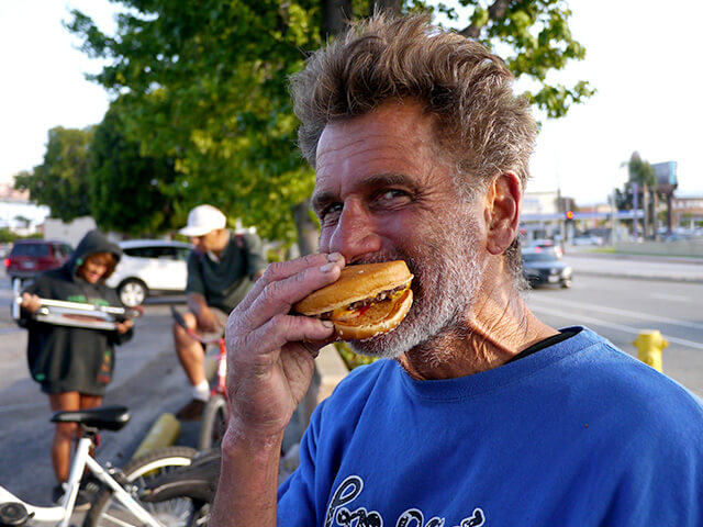 Photographing elements for the ONE BITE CHALLENGE series, homeless people
