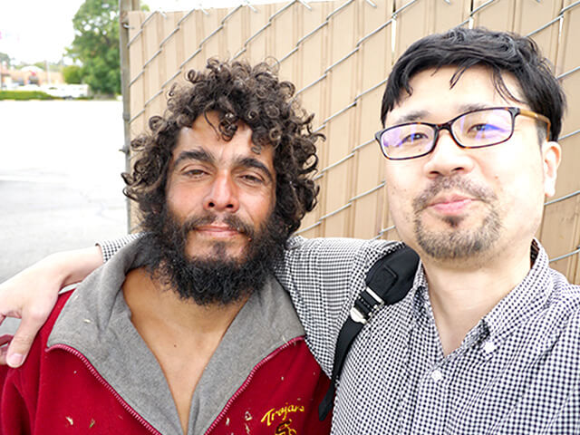 Photographing elements for the ONE BITE CHALLENGE series, homeless people