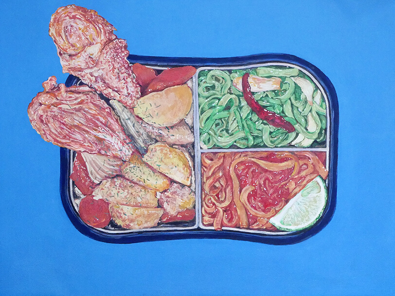 BENTO(ビッグ鶏手羽元煮込み&彩りパスタ弁当)-BENTO-January 22, 2023の絵画作品