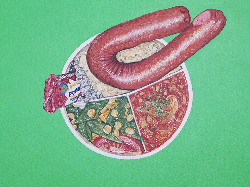 BENTO(オランダ名物ビッグU字ソーセージ弁当)-BENTO-June 19, 2023の絵画作品