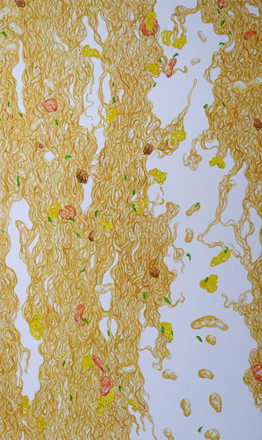 カップヌードルの滝 #69-10 2014年 パネルにモンバル紙、水彩 41×24cm