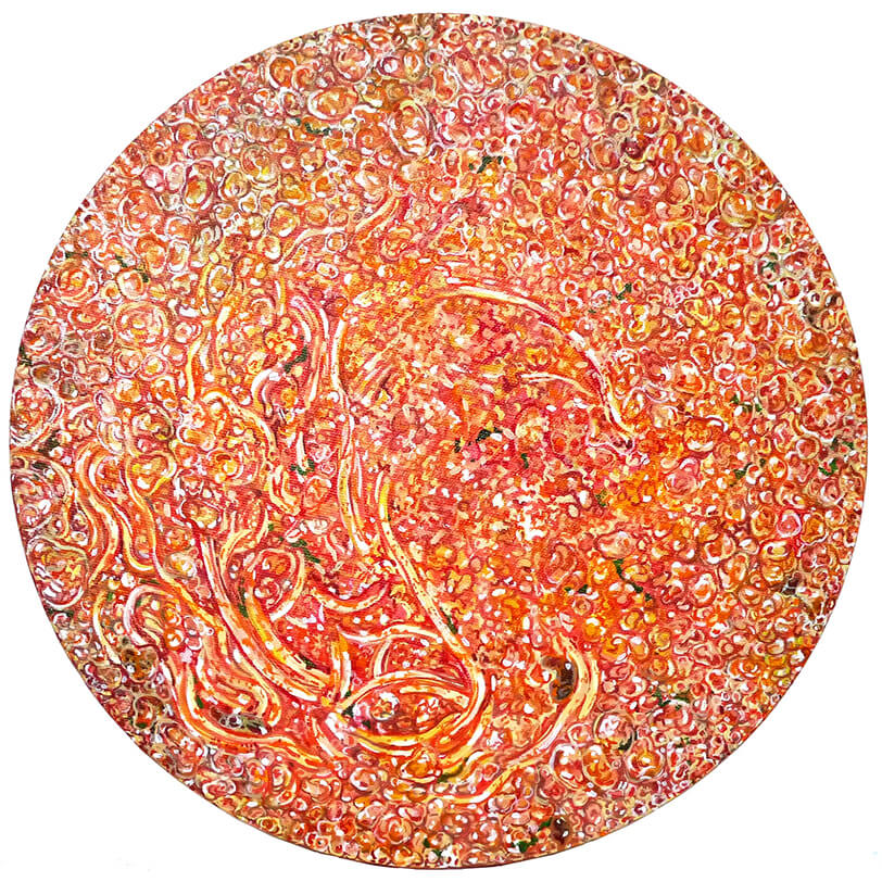 人種のるつぼ(ラクサ×ビリヤニ) 2017年 円形キャンバス、アクリル 30×30cm