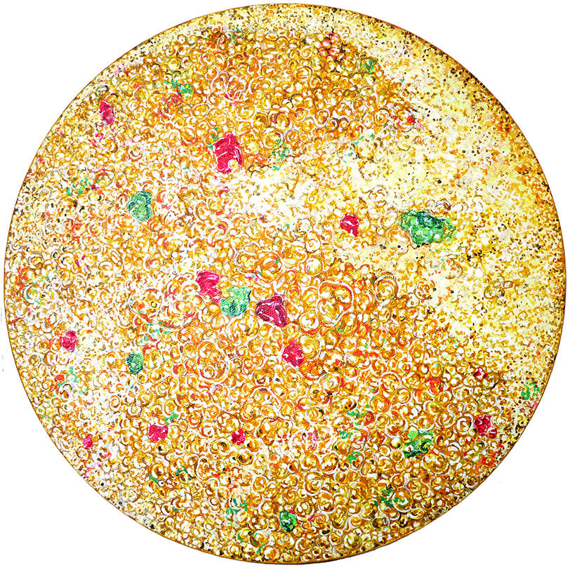 人種のるつぼ(コーンスープ×グミ)2017年 円形キャンバスにアクリル 30×30cm