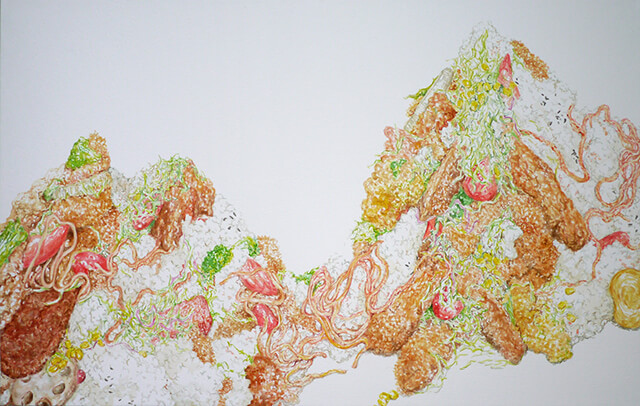 コンビニ弁当の山 #41-01 2015年 パネルにモンバル紙、水彩 33×53cm