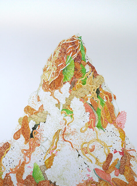 コンビニ弁当の山 #41-04 2015年 パネルにモンバル紙、水彩 45×33cm