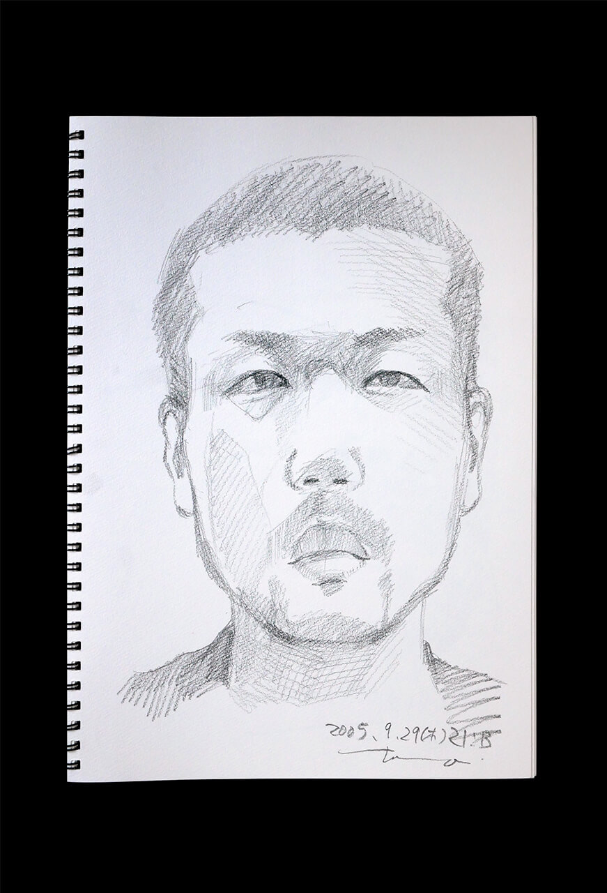 現代美術家の新宅睦仁(シンタクトモニ)の2005年9月29日の自画像/鉛筆ドローイング