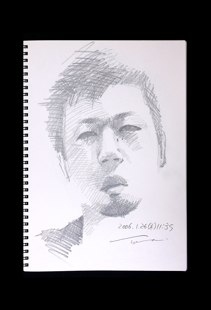 現代美術家の新宅睦仁(シンタクトモニ)の2006年1月26日の自画像/鉛筆ドローイング