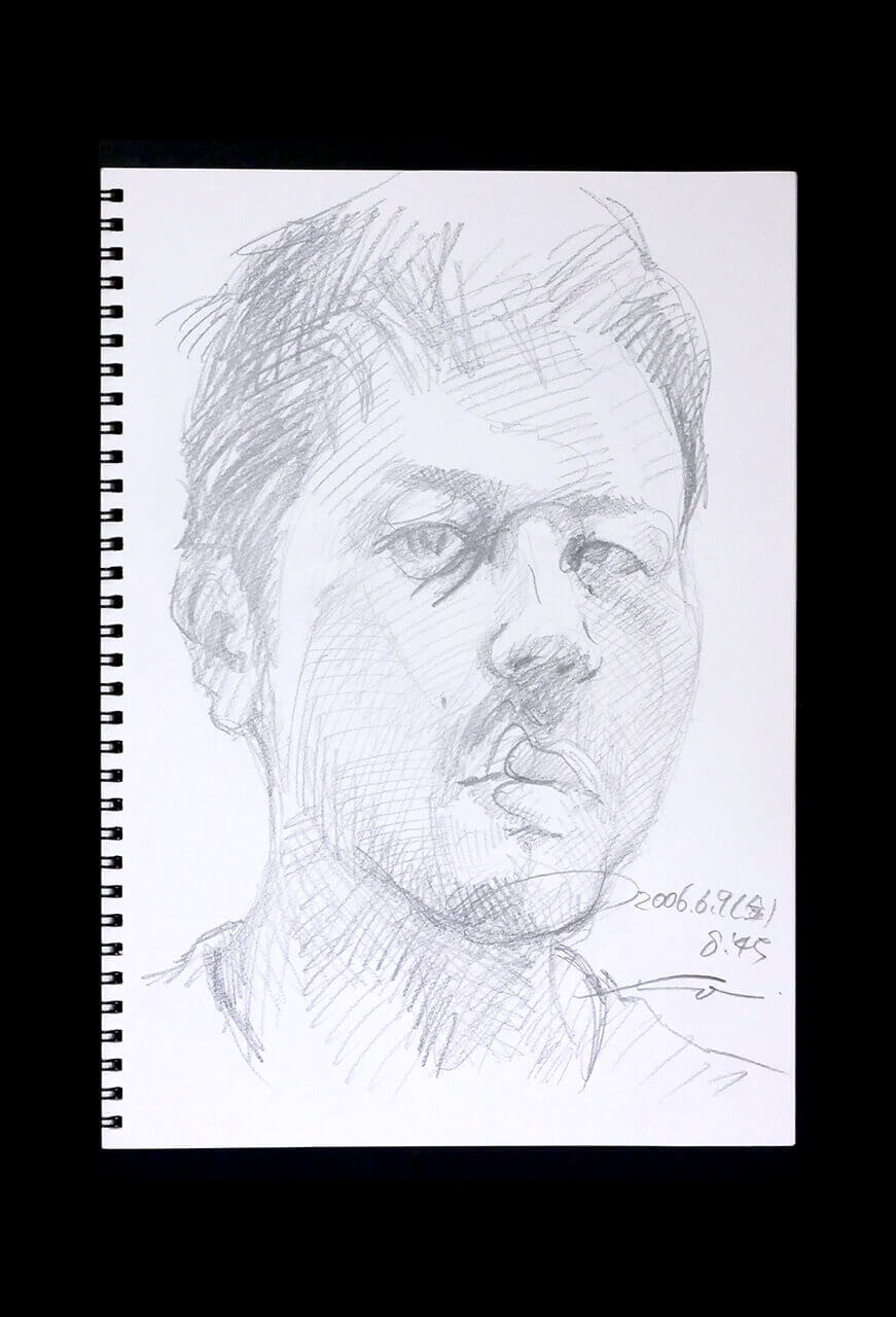 現代美術家の新宅睦仁(シンタクトモニ)の2006年6月9日の自画像/鉛筆ドローイング