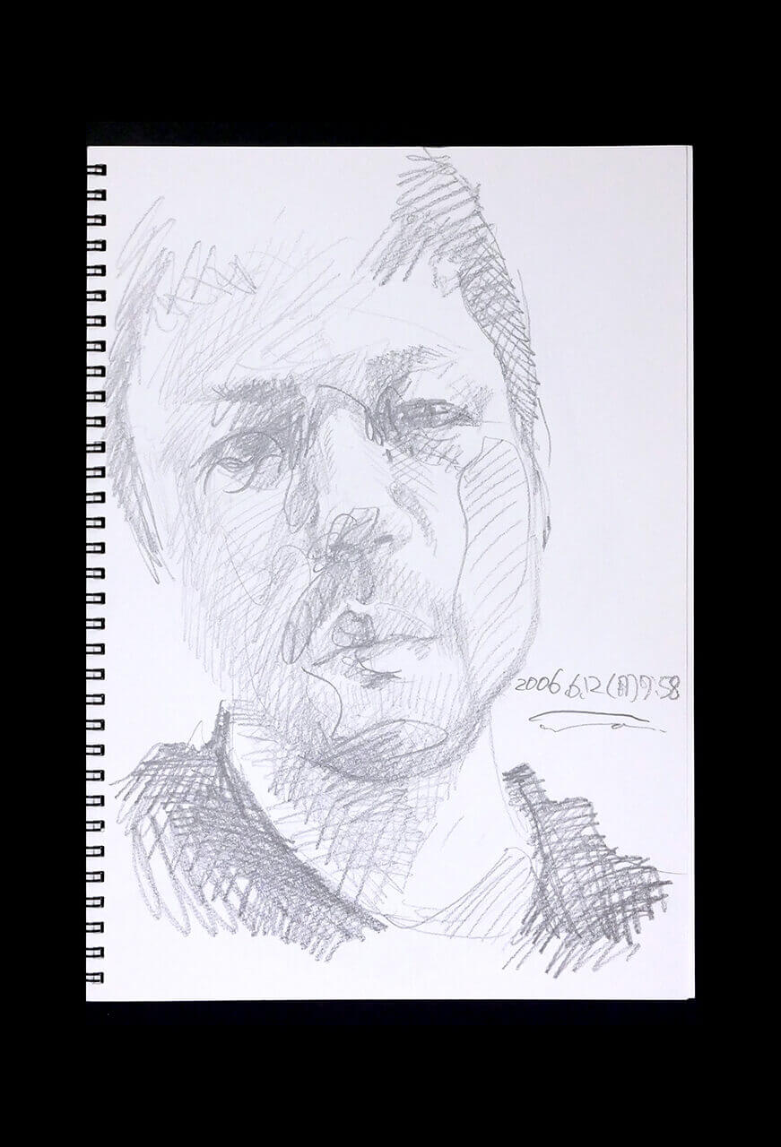 現代美術家の新宅睦仁(シンタクトモニ)の2006年6月12日の自画像/鉛筆ドローイング
