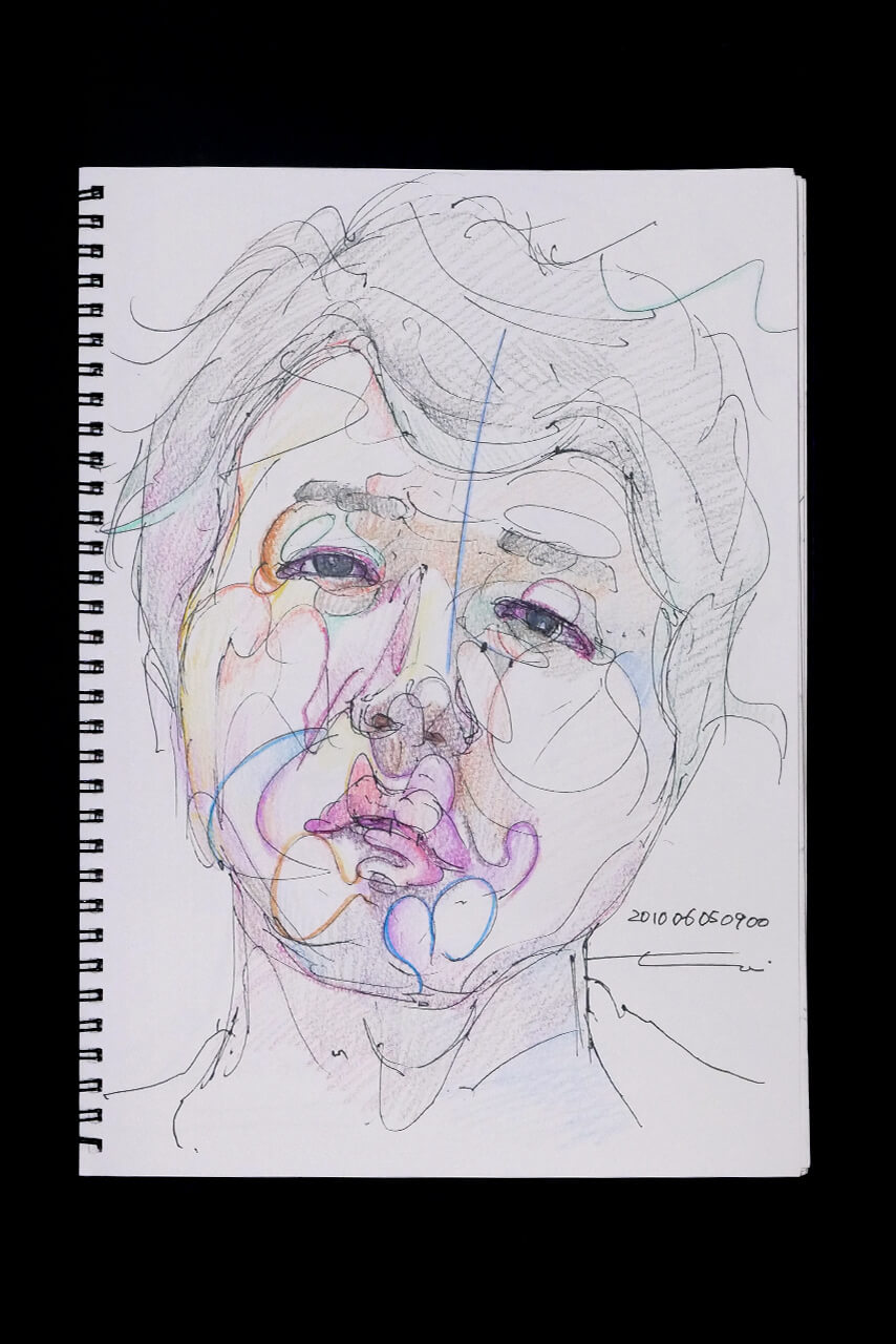 現代美術家の新宅睦仁(シンタクトモニ)の2010年6月5日の自画像/鉛筆ドローイング