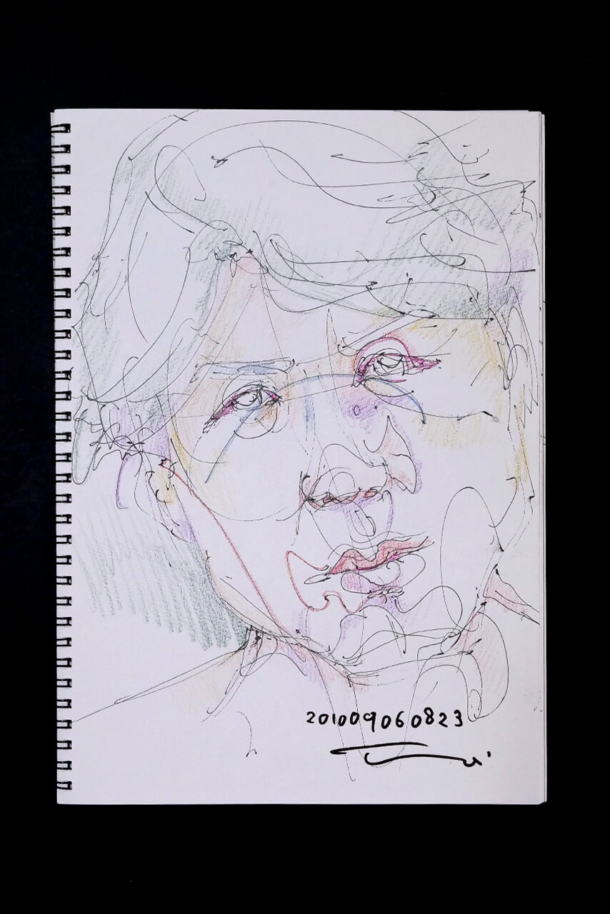 現代美術家の新宅睦仁(シンタクトモニ)の2010年9月6日の自画像/鉛筆ドローイング