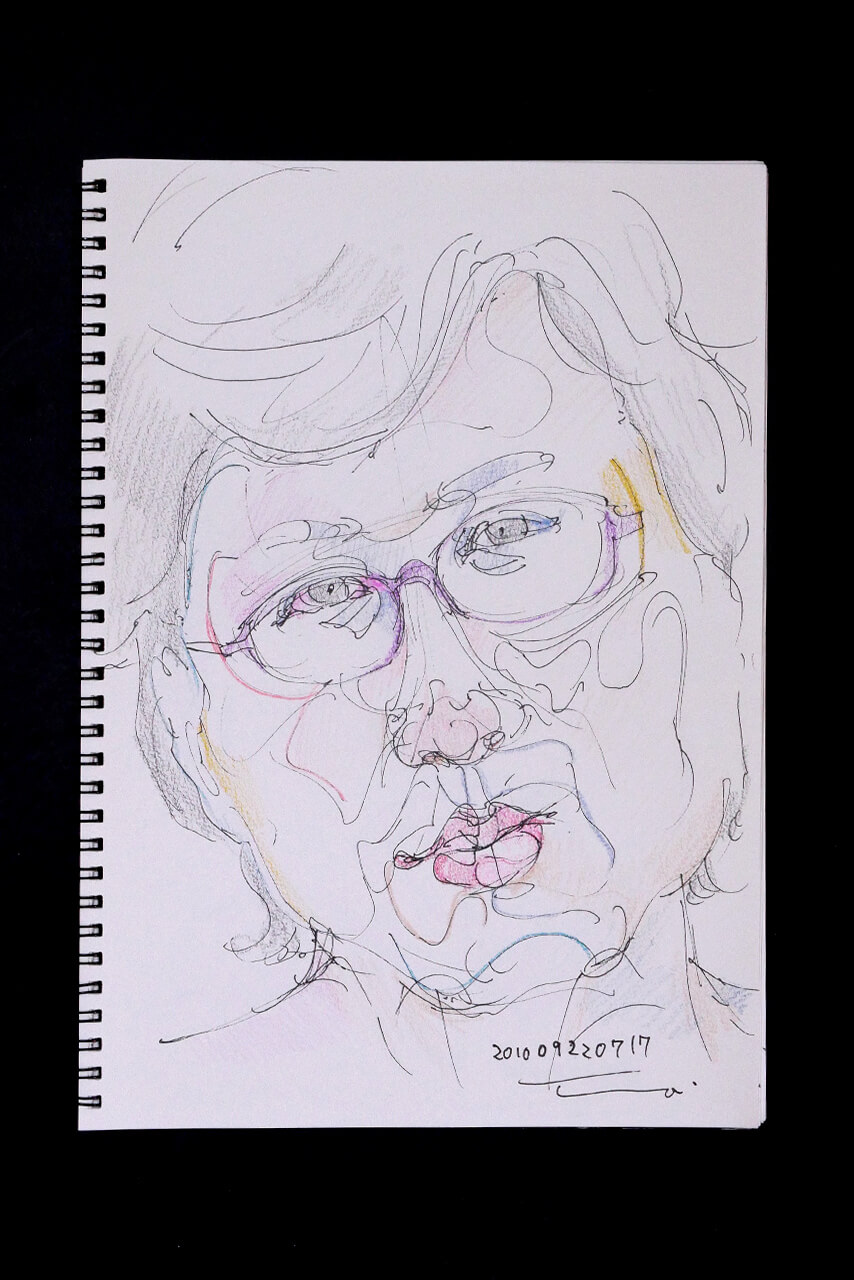 現代美術家の新宅睦仁(シンタクトモニ)の2010年9月22日の自画像/鉛筆ドローイング