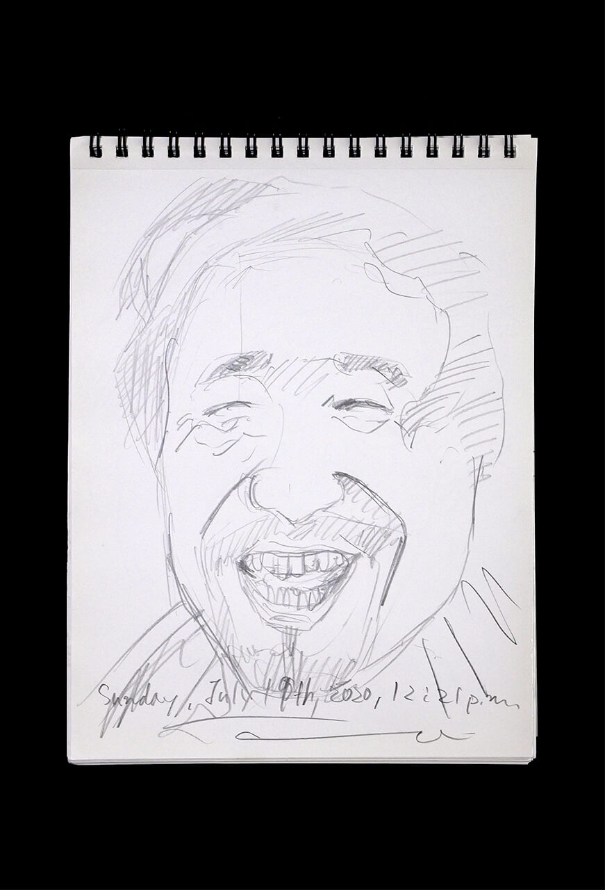 現代美術家の新宅睦仁(シンタクトモニ)の2020年7月19日の自画像/鉛筆ドローイング