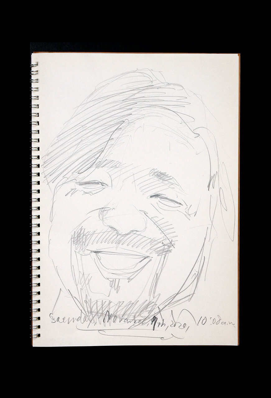 現代美術家の新宅睦仁(シンタクトモニ)の2020年11月7日の自画像/鉛筆ドローイング