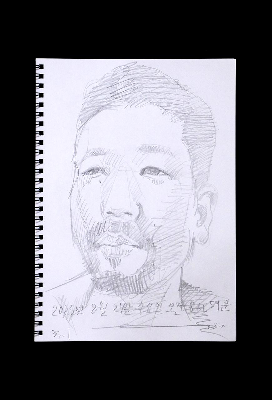 Contemporary artist SHINTAKU Tomoni's 2025/8/27 Self-portrait or pencil drawing