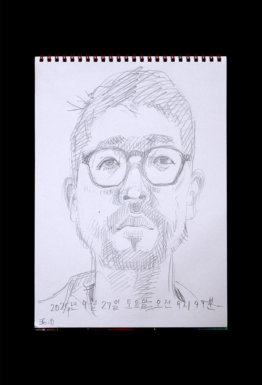 Contemporary artist SHINTAKU Tomoni's 2025/9/27 Self-portrait or pencil drawing