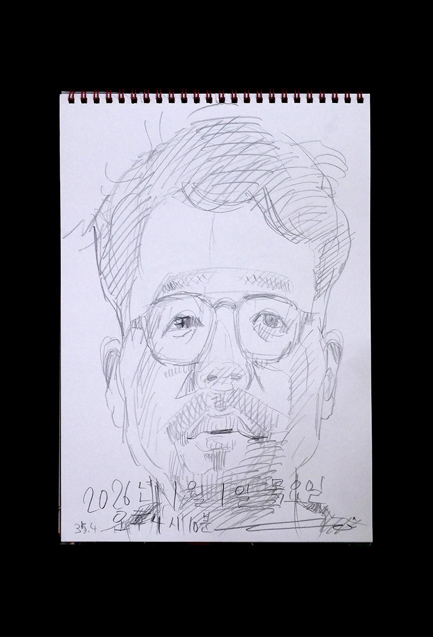 Contemporary artist SHINTAKU Tomoni's 2026/1/1 Self-portrait or pencil drawing