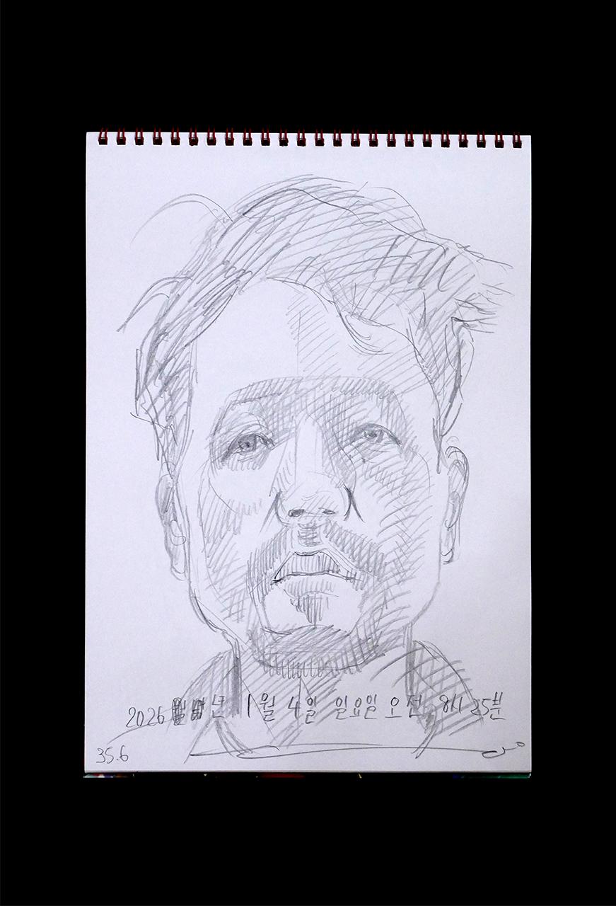 Contemporary artist SHINTAKU Tomoni's 2026/1/4 Self-portrait or pencil drawing