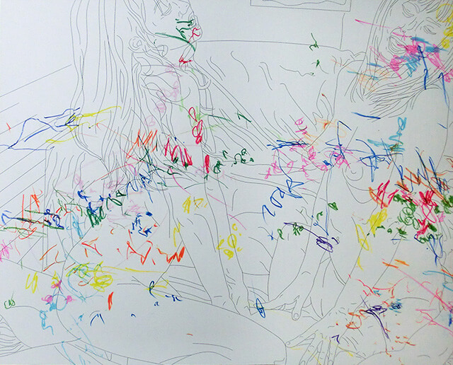 不自然のドローイング#13 2013年 木製パネルにケント紙、インクジェットプリント、オイルパステル 80.3x65.2cm