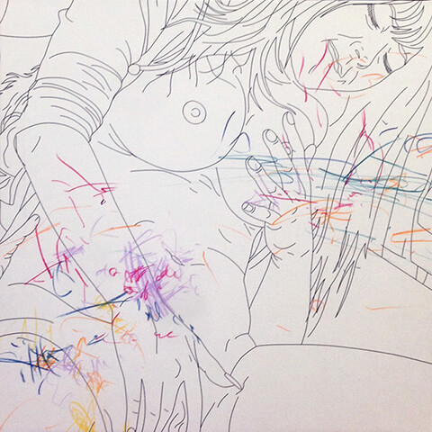 不自然のドローイング#14 2013年 木製パネルにケント紙、インクジェットプリント、色鉛筆 30x30cm