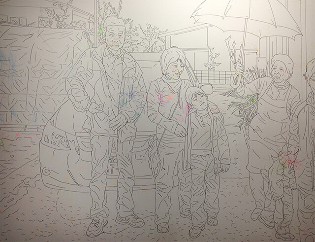 不自然のドローイング#02 2013年 木製パネルにケント紙、ペン、色鉛筆 116.7x90.9cm